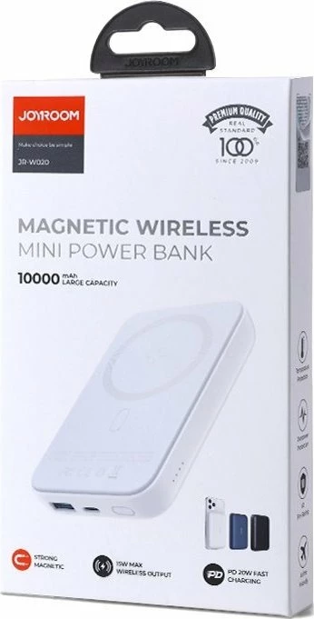 Powerbank Joyroom JR-W020 10000mAh 20W MagSafe, i bardhë, me kabllo USB-C 40cm