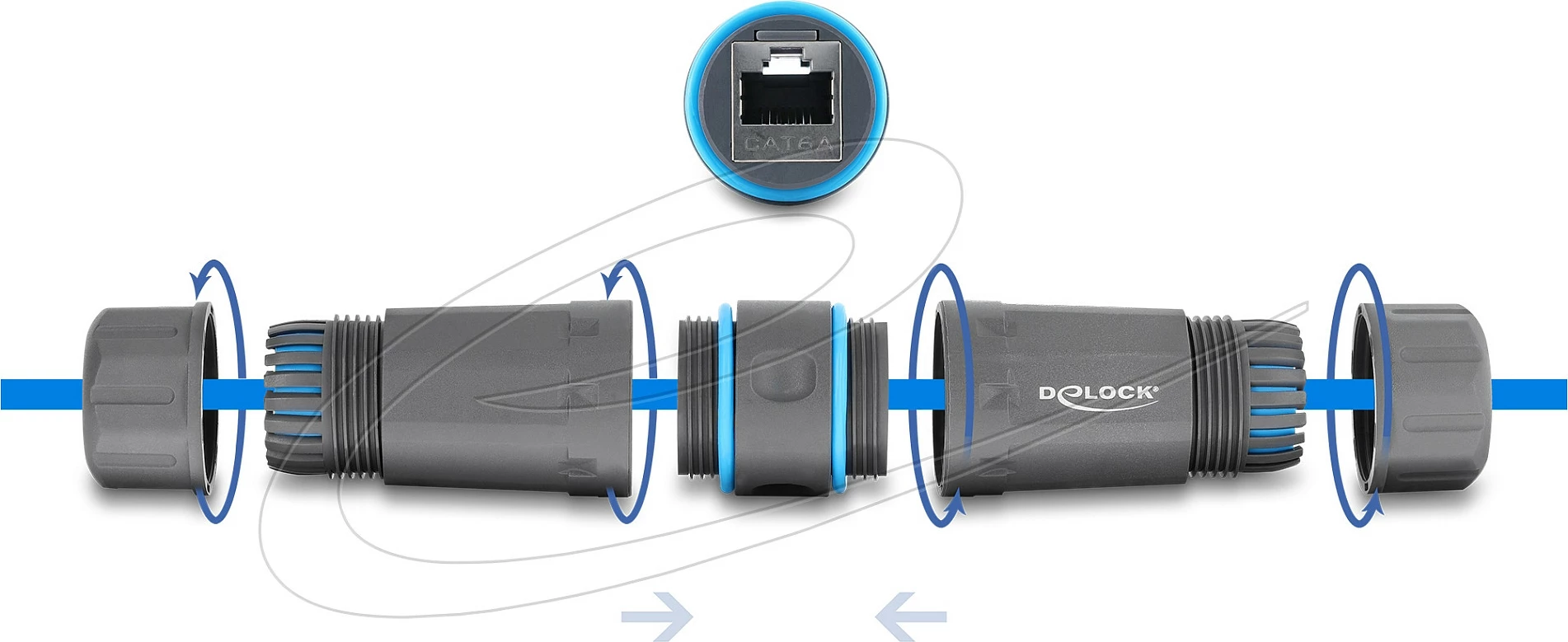 Lidhës kablli DeLOCK RJ45 Cat6A, IP68, M23.5 x 1.5, gri