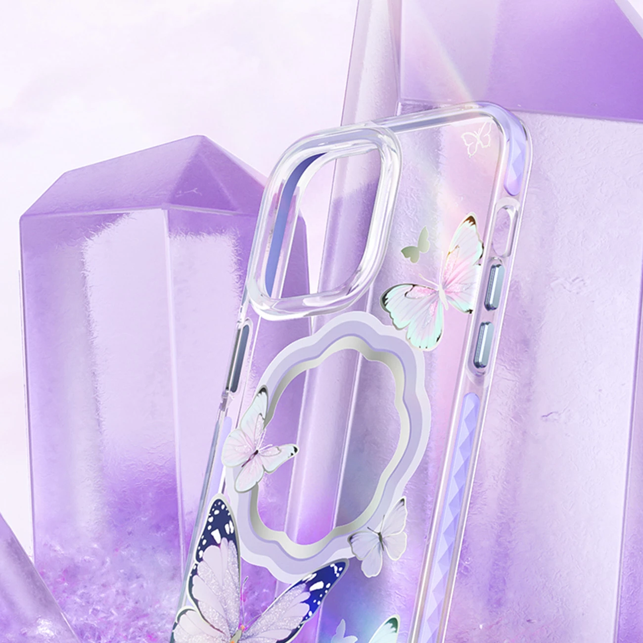 Mbështjellës Kingxbar Butterfly Series për iPhone 14 Plus, MagSafe, Rozë, Transparent