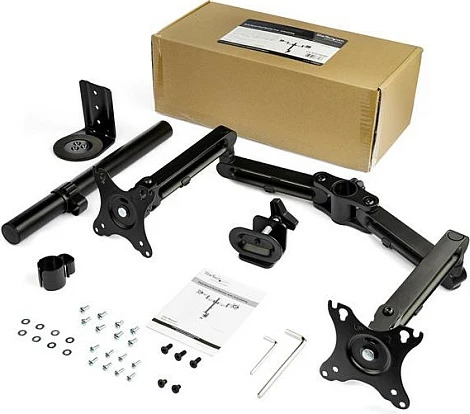 Krah mbajtës për dy monitorë StarTech, VESA 75x75/100x100, clamp tavoline, deri 32 inç, i zi