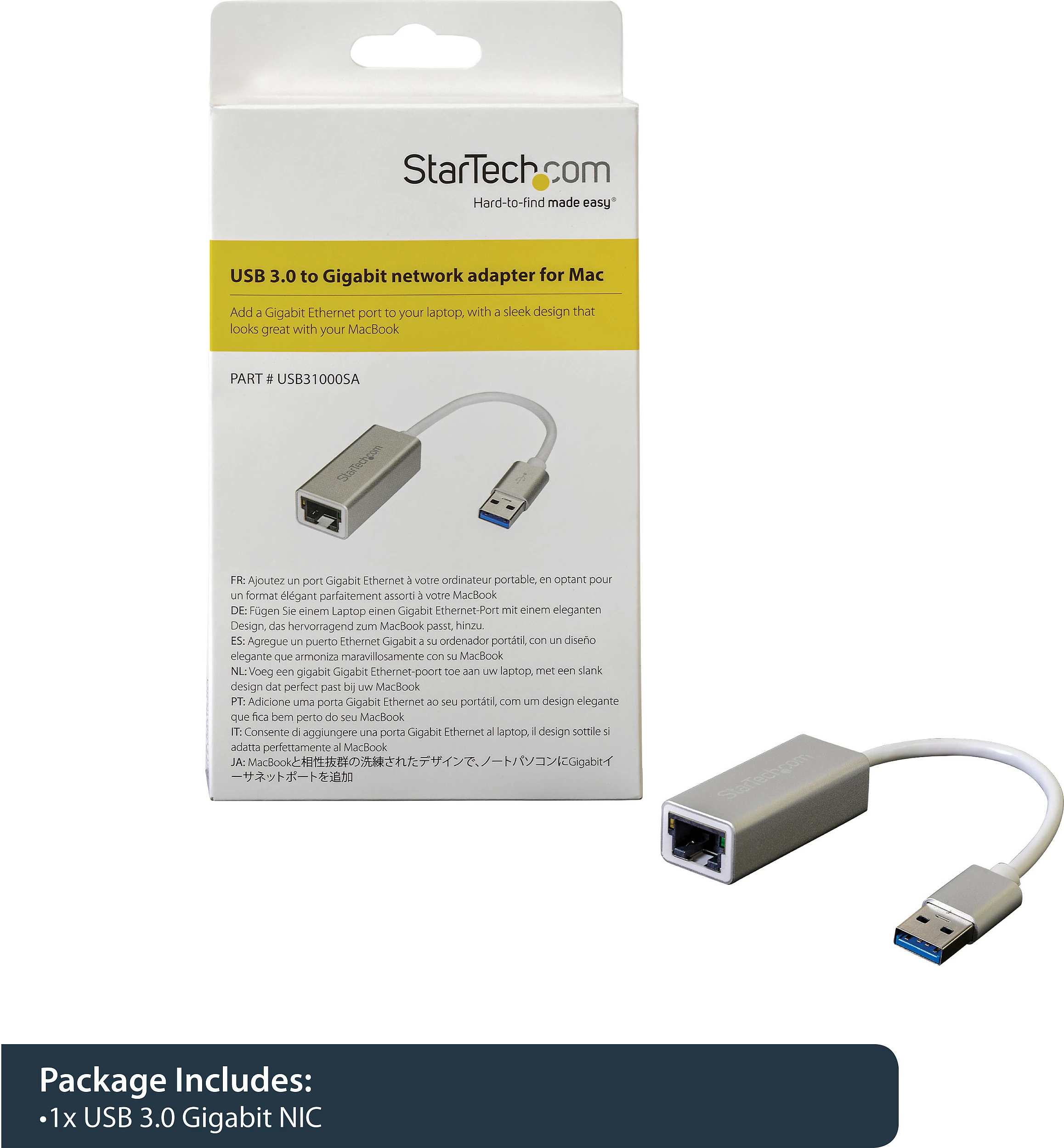 Adapter rrjeti USB 3.0 në Gigabit Ethernet StarTech USB31000SA, RJ-45, argjendtë