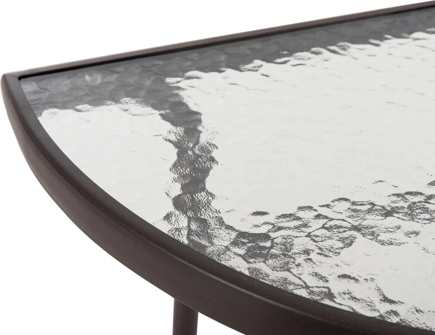 Tavolinë gjysmë rrethore LIMA, metalike, ngjyrë kafe, me sipërfaqe xhami, FH5967.02, 70x40x64,5H cm