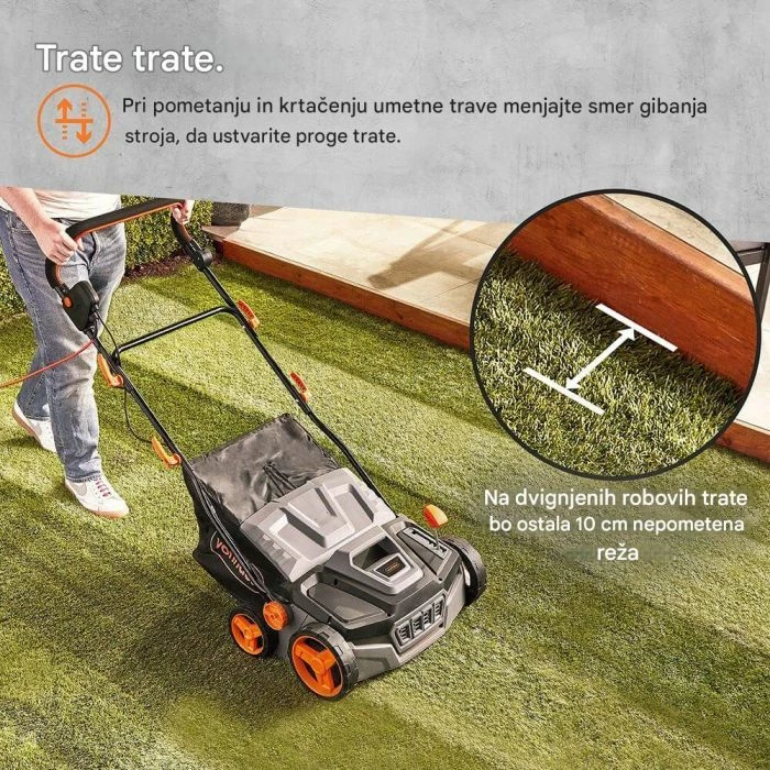 Furçë elektrike për bar artificial VONHAUS 3500326 1800W 38 cm, kabllo 12 m, shportë 45 L, gri/zi