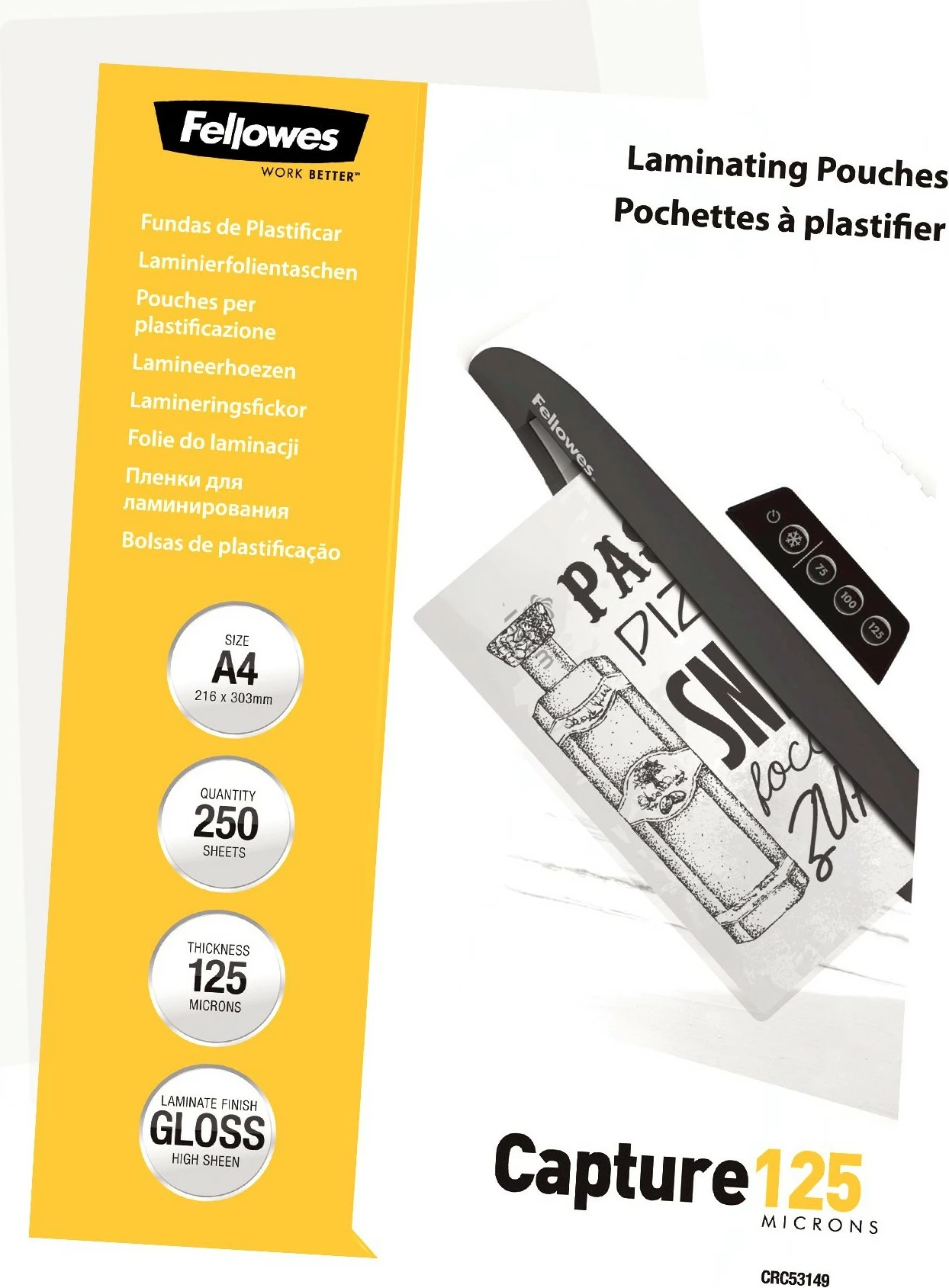 Fletë laminimi Fellowes A4 125 mikron 250 copë transparent