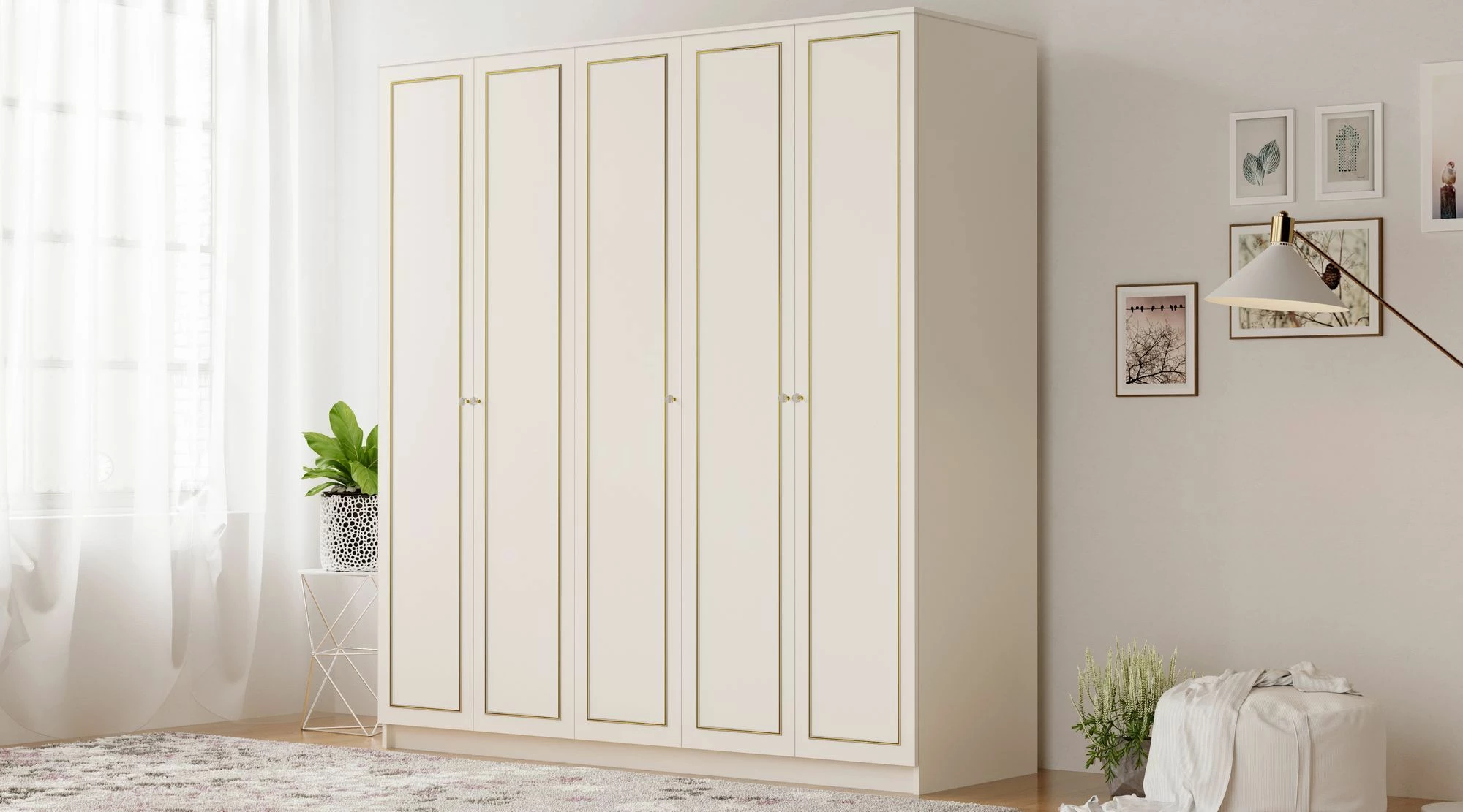 Dollap garderobe Skye Decor, ngjyrë e bardhë mat, RB-082, 175x180x52cm