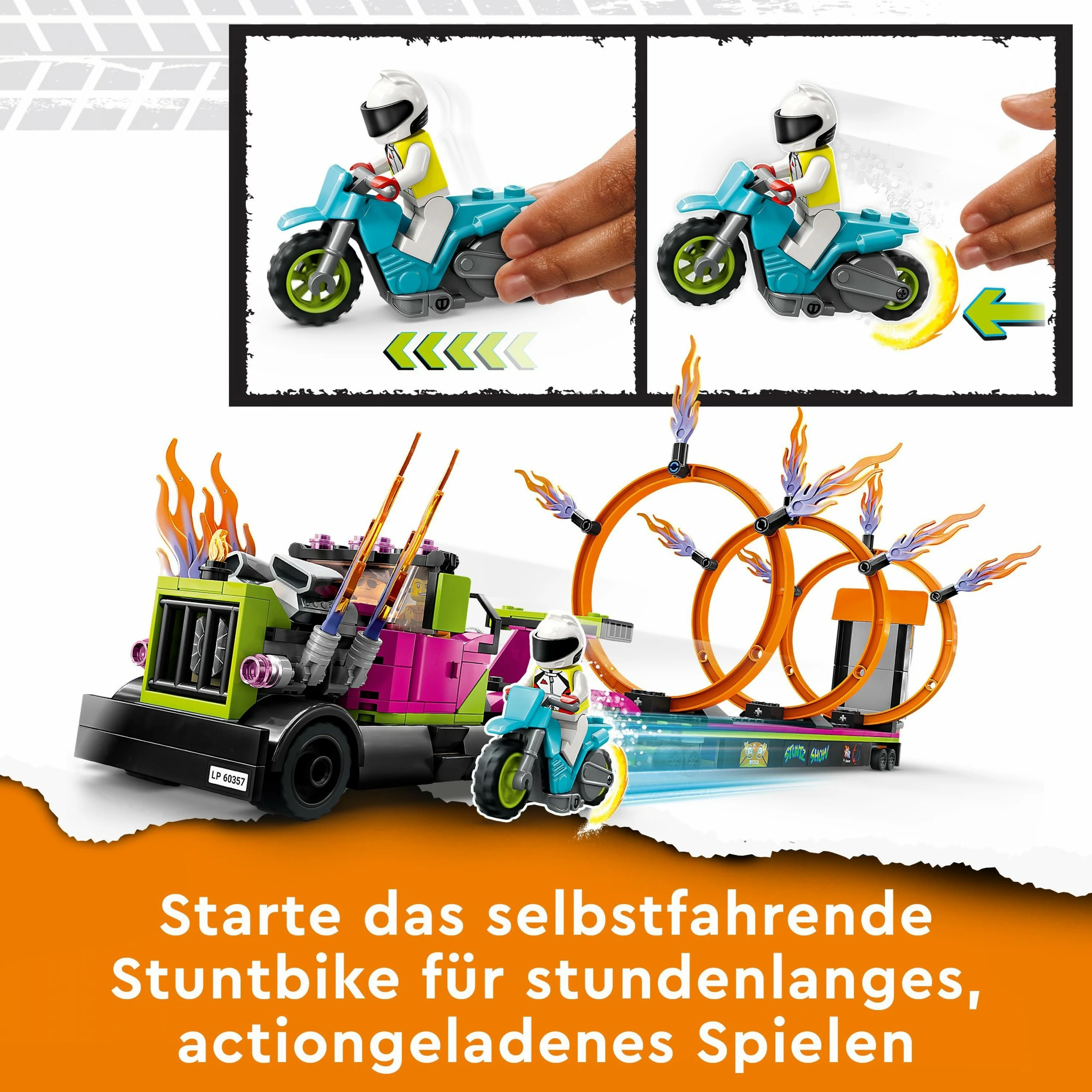 Set ndërtimi LEGO City Stunt Truck & Ring of Fire Challenge, 479 pjesë, shumëngjyrësh
