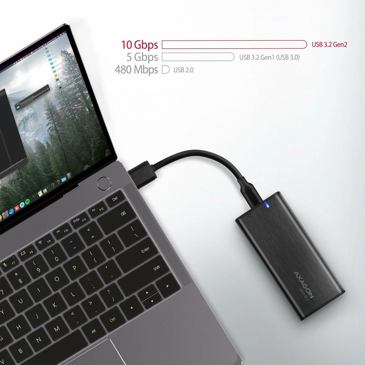 Kasë e jashtme AXAGON EEM2-SBC për SSD M.2 SATA, USB-C 3.2 Gen 2, Alumini, E zezë