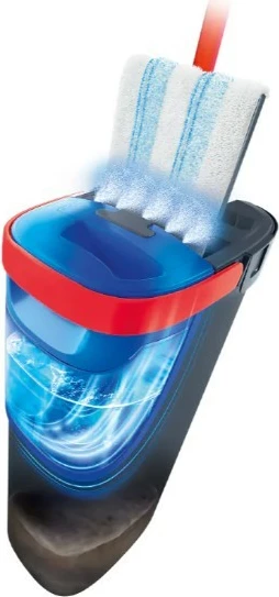 Mop i sheshtë, Vileda H2prO 175774, sistem ndarje uji, kokë 360°, dorezë 130 cm, e zezë/e kuqe