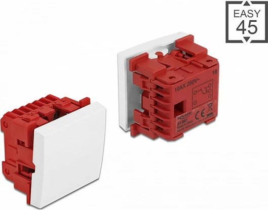 Switch DeLOCK Easy 45 1-gang, 1P 2-way, 250V 10A, 45x45 mm, i bardhë