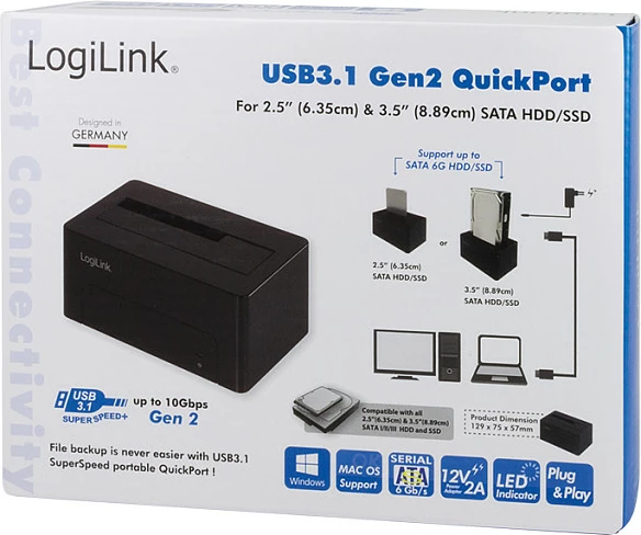 Stacion dokimi LogiLink Quickport USB 3.1 për HDD/SSD SATA 2.5"/3.5", i zi