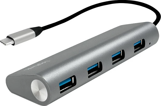 USB hub LogiLink USB 3.2 Gen1, 4 porta, USB‑C, alumin, gri