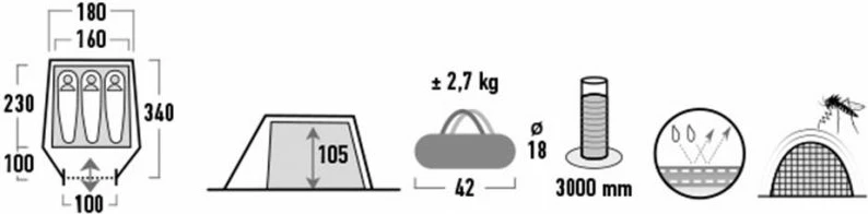 Tendë kampingu High Peak, e kuqe dhe e gjelbër