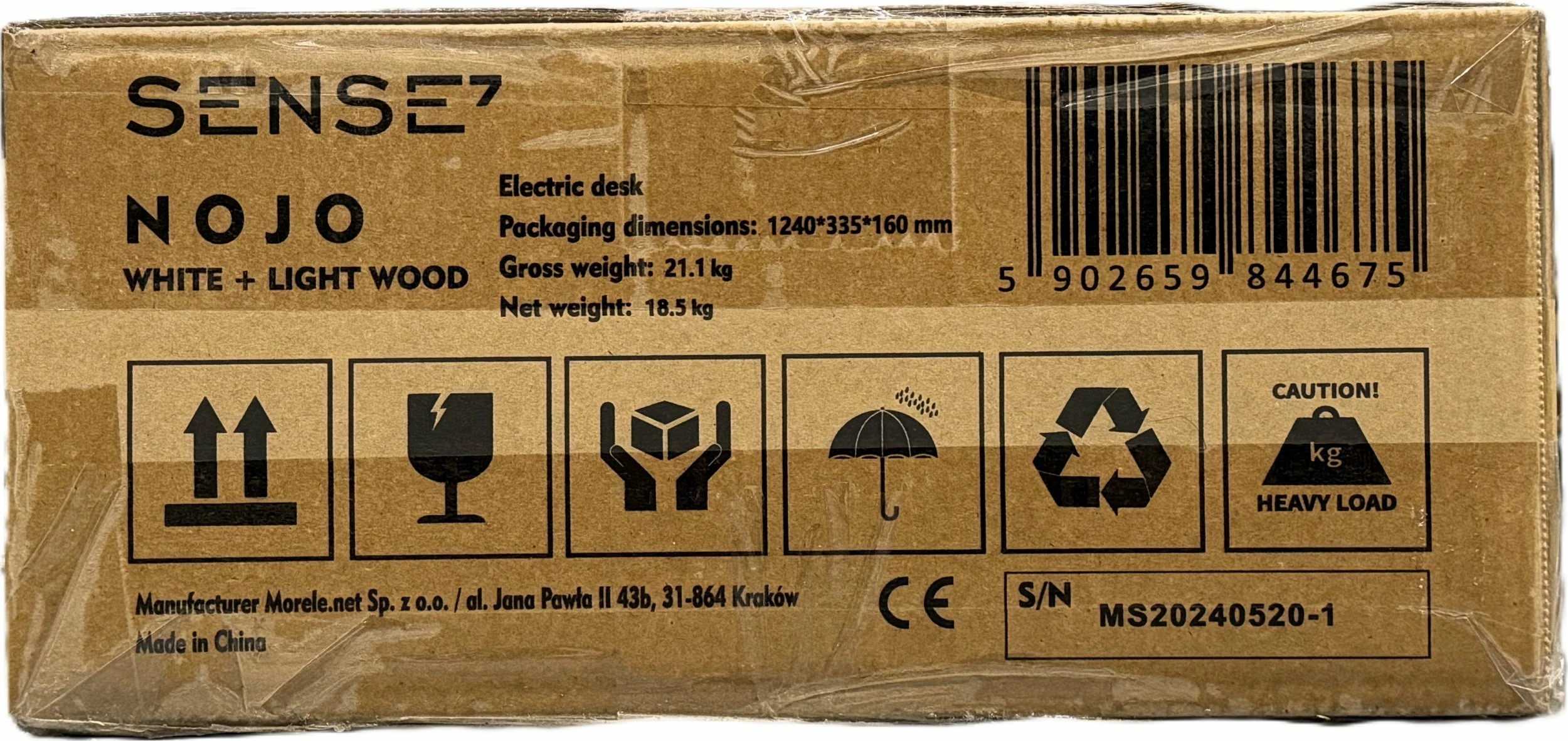 Tavolinë elektrike SENSE7 NOJO 120x60 cm, pishë/e bardhë