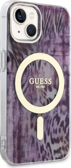 Mbështjellës Guess Leopard MagSafe për iPhone 14, Rozë