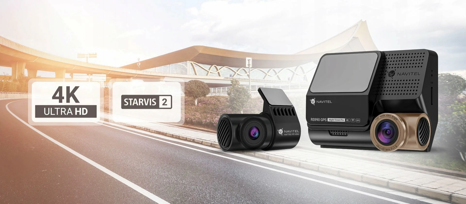 Kamerë për veturë Navitel RS990 4K GPS, set front+prapa me Wi‑Fi/ADAS, e zezë/ari