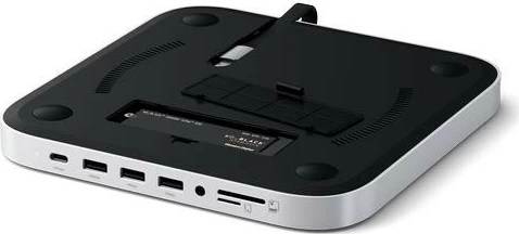 Stand dhe Hub Satechi për Mac Mini/Studio, 1x USB-C 3.2, 1x USB-A 3.2, 2x USB-A 3.0, 3.5mm jack, port micro/SD, NVMe/M.2 SATA SSD