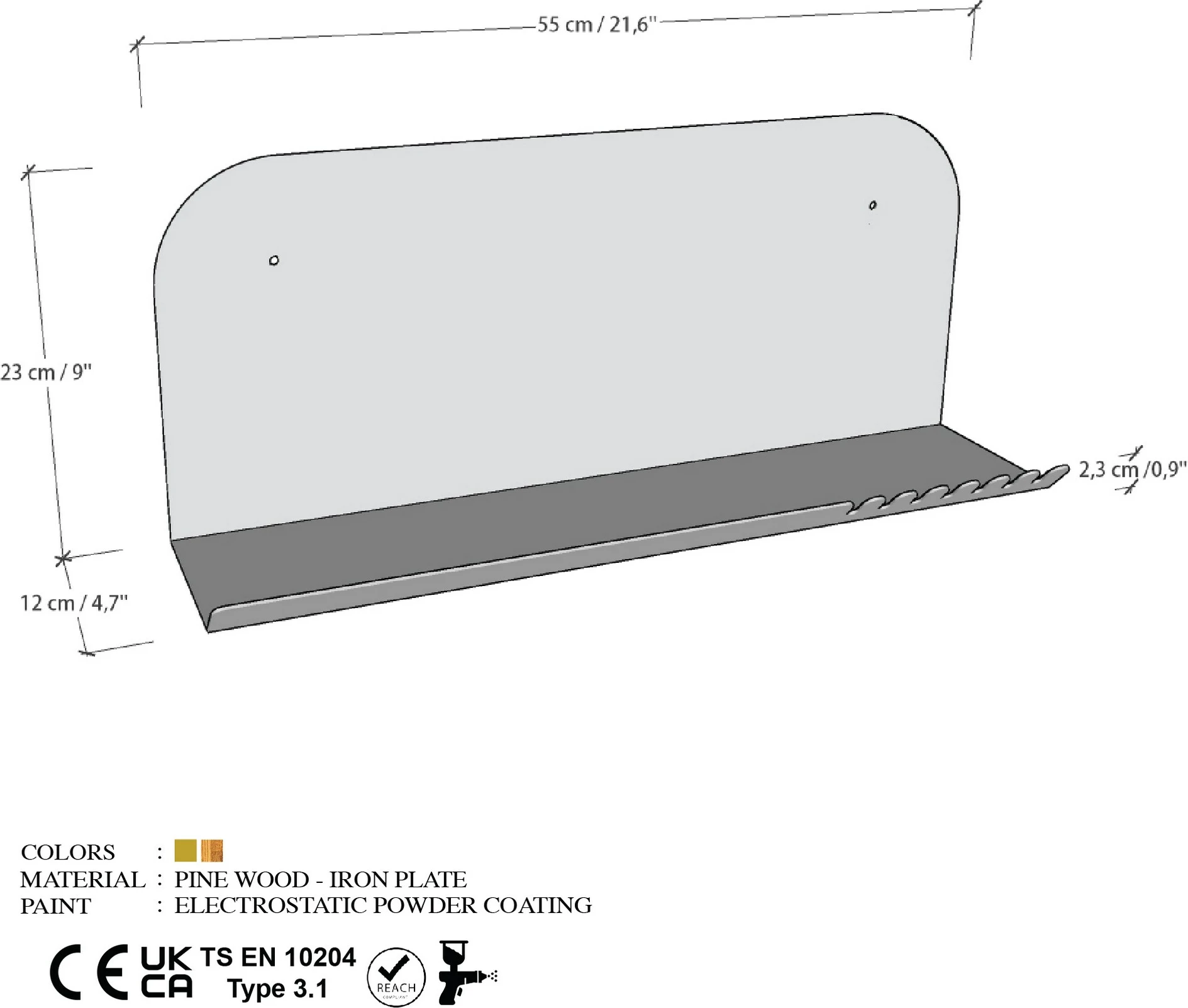 Raft muri metalik, ngjyrë ari, Hanah Home, Long Pouch