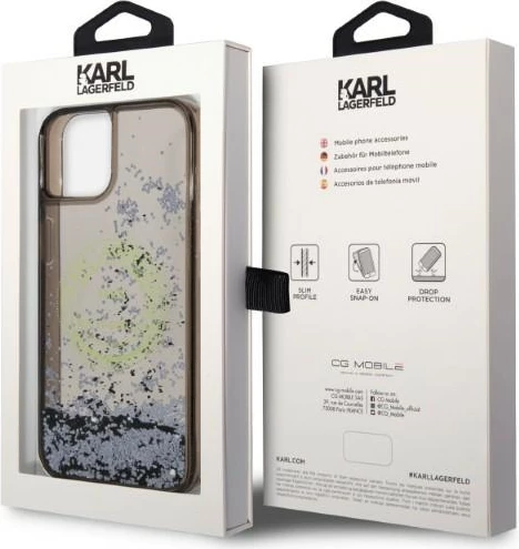 Mbështjellës Karl Lagerfeld Liquid Glitter RSG për iPhone 14, i zi
