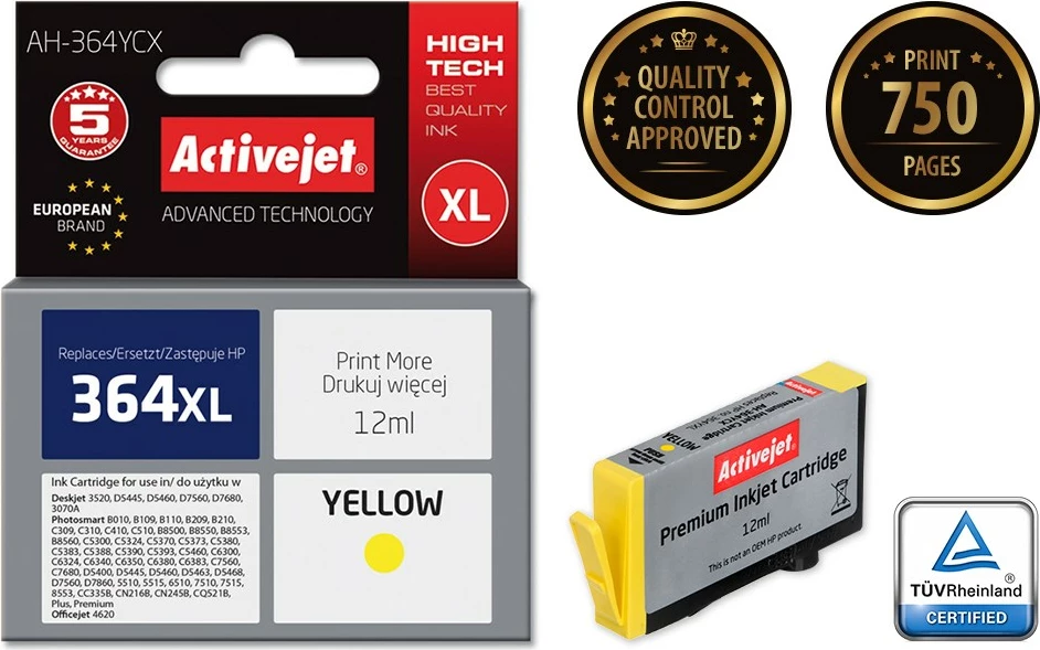 Ngjyrë zëvëndësuese AH-364YCX për printer HP, e verdhë