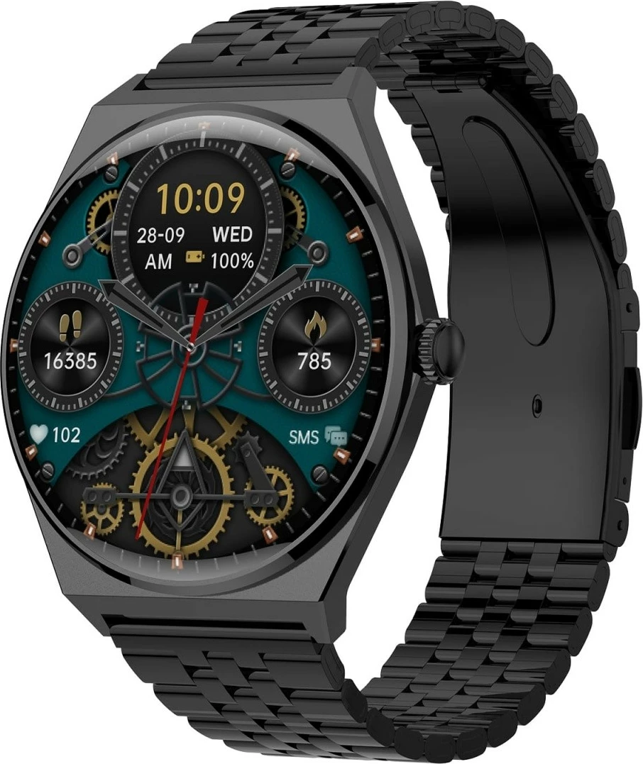 Smartwatch EcoWatch EW05, 1.43'' AMOLED, 200 mAh, i zi, set me rrip silikoni dhe metalik