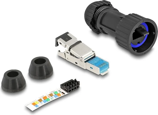 Konektor RJ45 DeLOCK Cat6A IP68 field-assembly me feed-through coupler, i zi