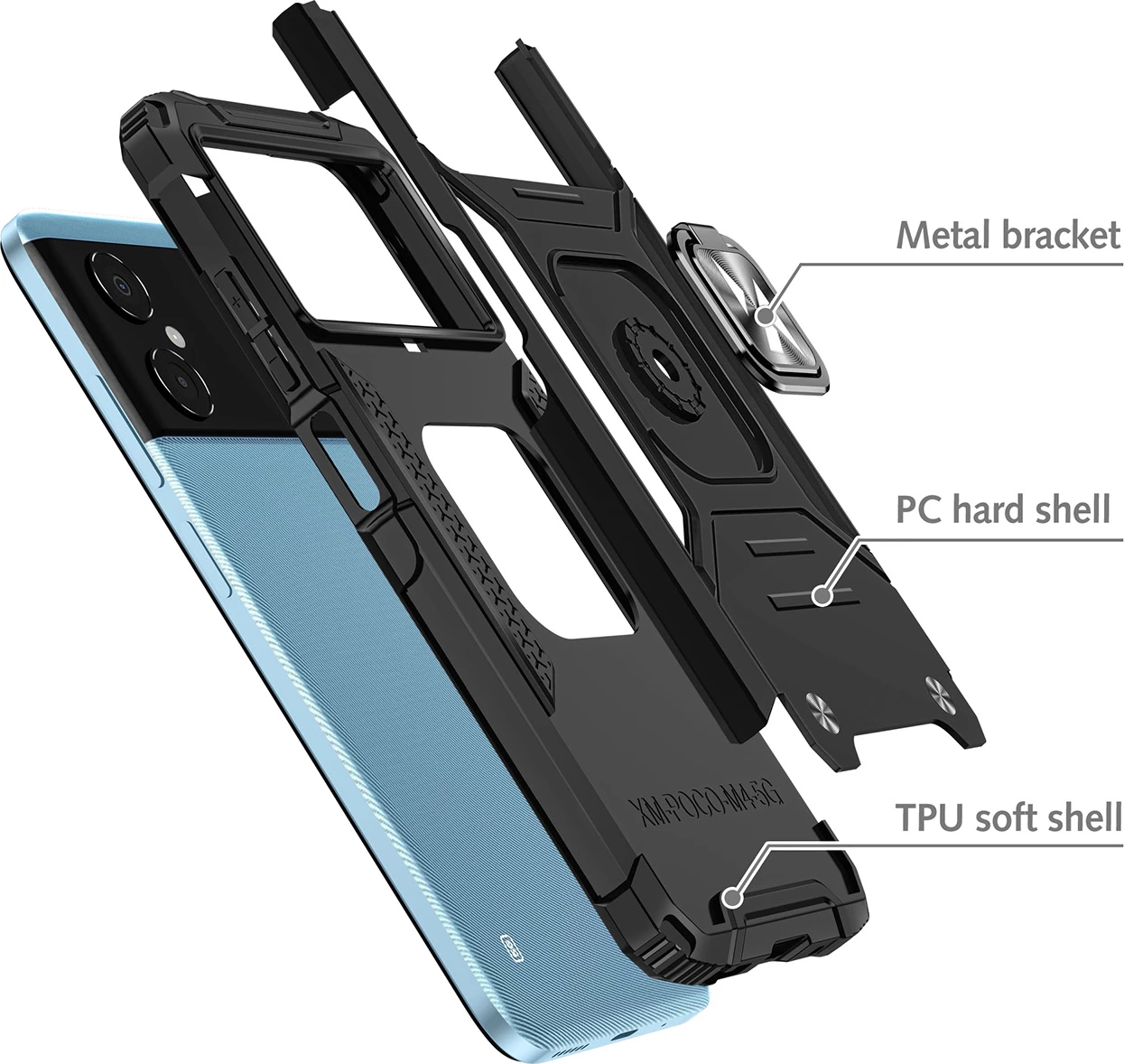 Mbështjellës Wozinsky Ring Armor për Samsung Galaxy A03, me mbajtëse unazë, e zezë