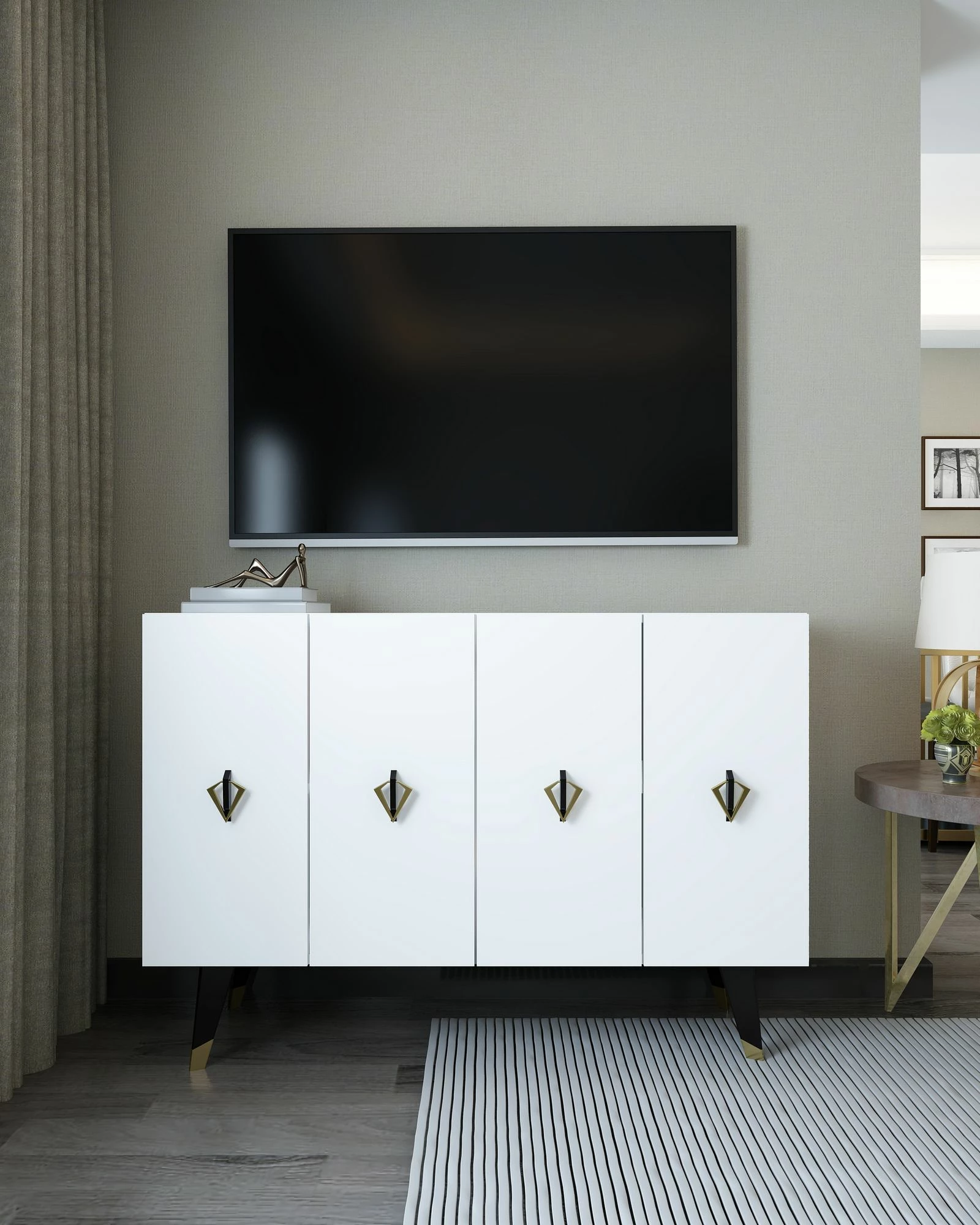 Konsol Skye Decor, e bardhë, e zezë, ari, 8164KM-32