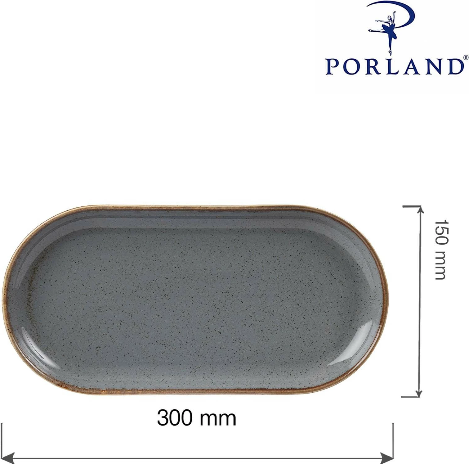 Pjatë servirjeje ovale Porland Seasons Stone 300x150 mm porcelan, gri e errët, set 6 copë