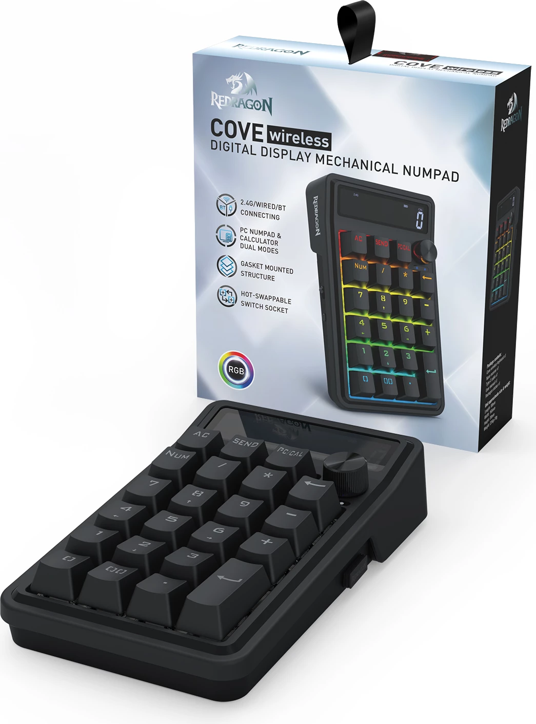 Tastierë numerike mekanike Redragon Cove K733, 22 tasta, USB-C/2.4G/Bluetooth, RGB, e zezë