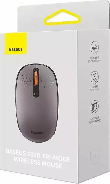 Maus Baseus F01B Tri-Mode 1600 DPI, Bluetooth + 2.4G, lidhje 3 pajisje, gri