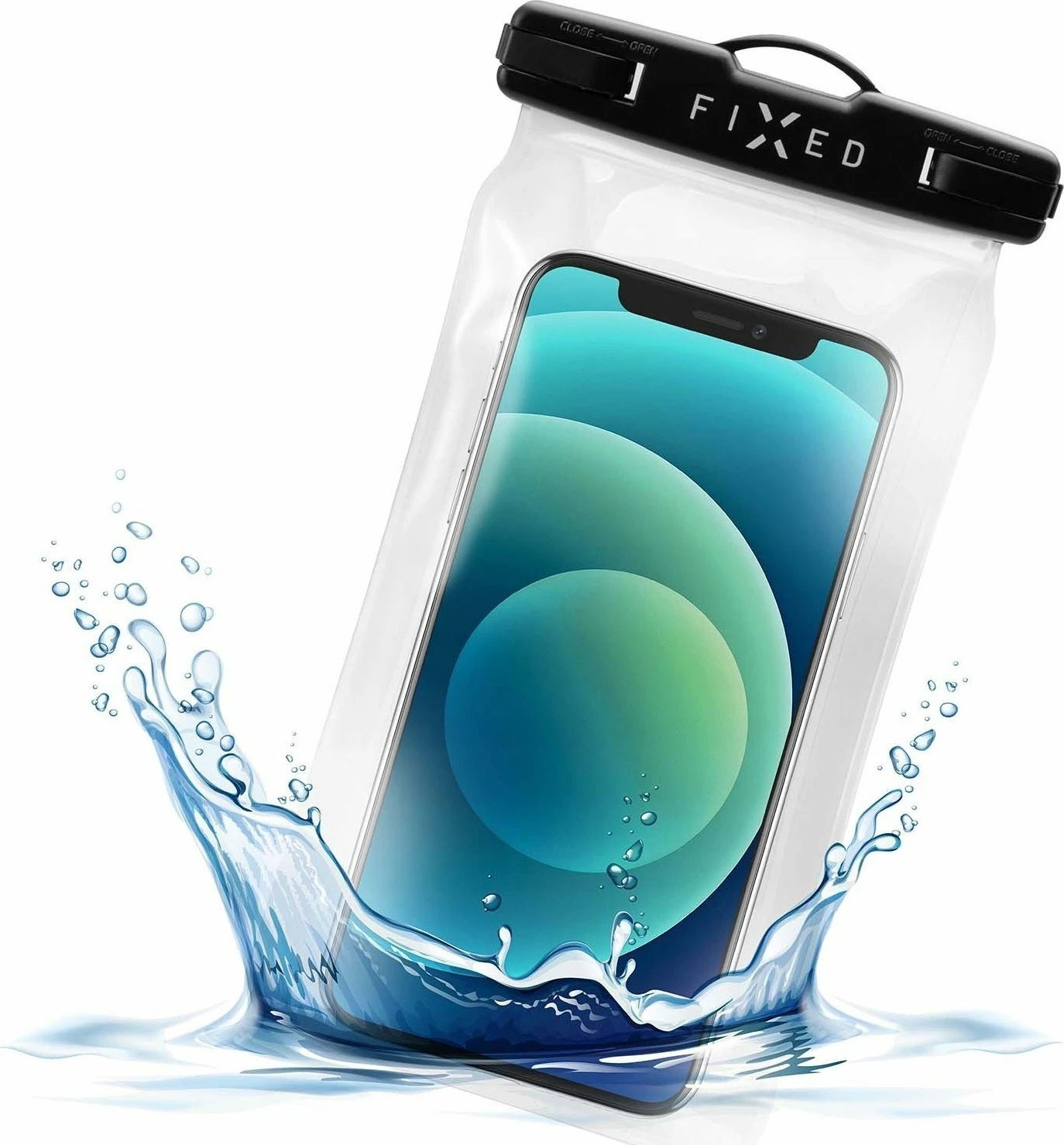 Mbështjellës i papërshkueshëm nga uji Fixed Float FIXFLT-BKK IPX8 për celular deri 7.2\", i zi, me rrip qafe