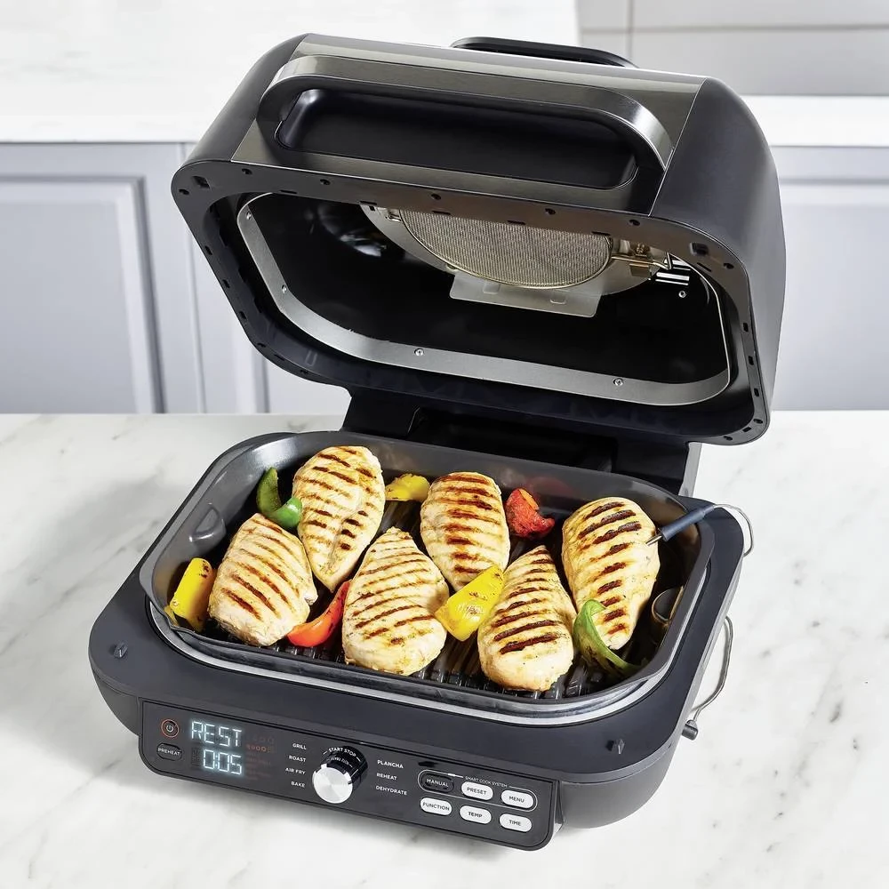 Grill elektrik me ajër të nxehtë, Ninja AG651, 3.8L, 2460W, 7 funksione, inox/zezë