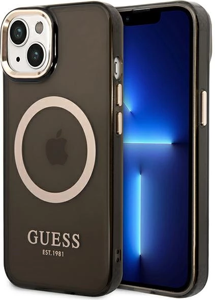 Mbështjellës Guess GUHMP14SHTCMK për iPhone 14 6.1", i fortë, MagSafe, i zi/ari