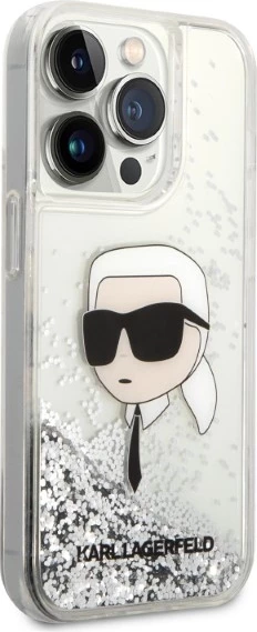 Mbështjellës Karl Lagerfeld KLHCP14LLNKHCH për iPhone 14 Pro 6.1", Glitter Karl Head, argjendtë