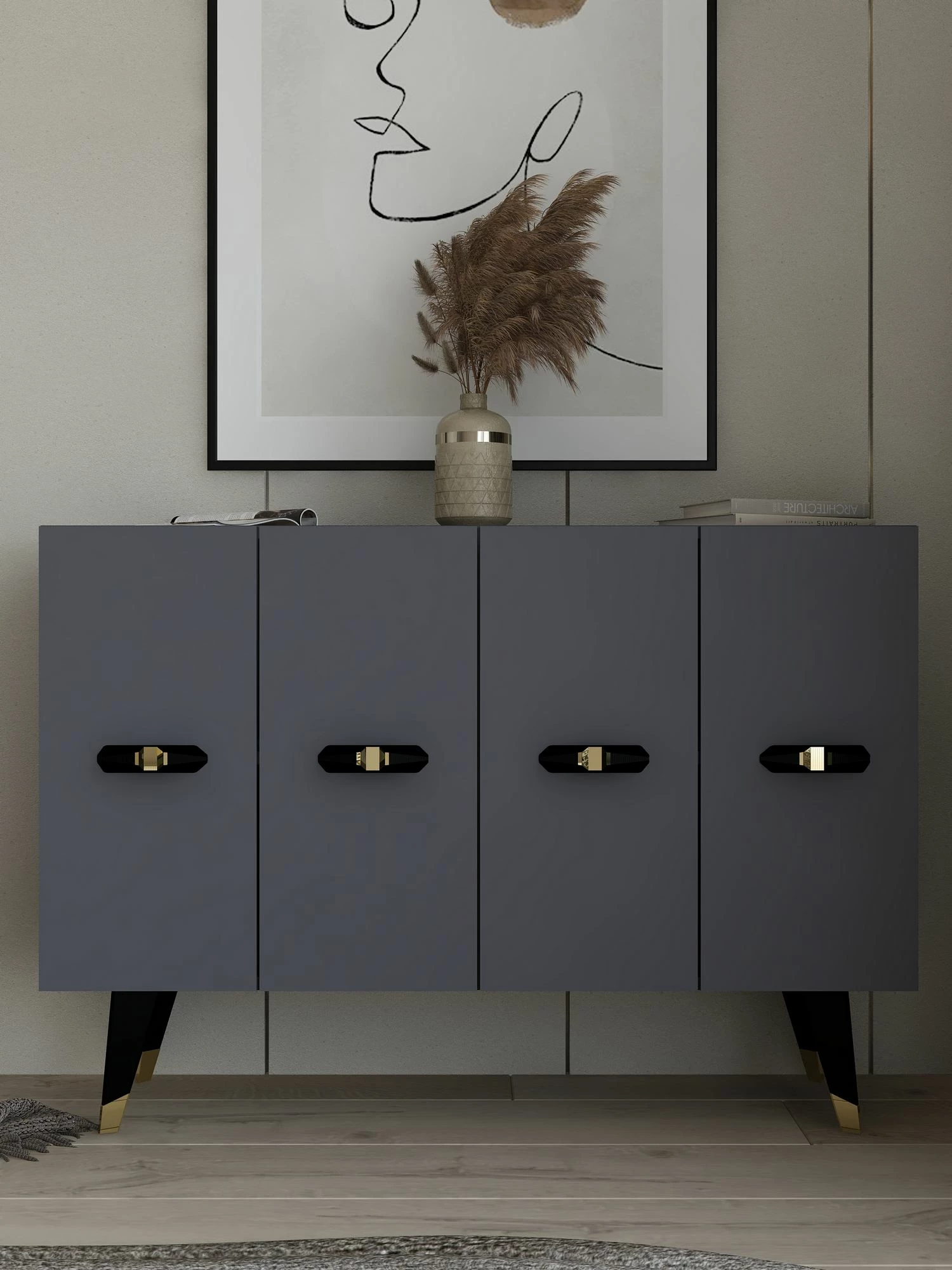 Konsol Skye Decor, Quart V, ngjyrë ari dhe antracit