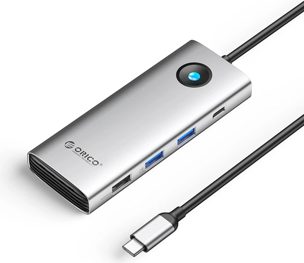 Hub Orico USB-C 8n1, 2x USB-A 3.0, 1x USB-A 2.0, 1x USB-C 3.0, 1x USB-C PD 100W, 1x HDMI 4K 60Hz, 1x VGA 1080P 60Hz, 1x RJ45 Gigabit Ethernet, argjendtë