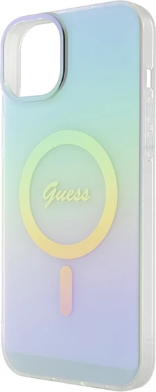 Mbështjellës Guess GUHMP15MHITSQ për iPhone 15 Plus 6.7", IML Iridescent MagSafe, kaltër