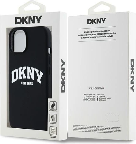 Mbështjellës DKNY Liquid Silicone me logo të bardhë, MagSafe, për iPhone 14/15/13, Zi