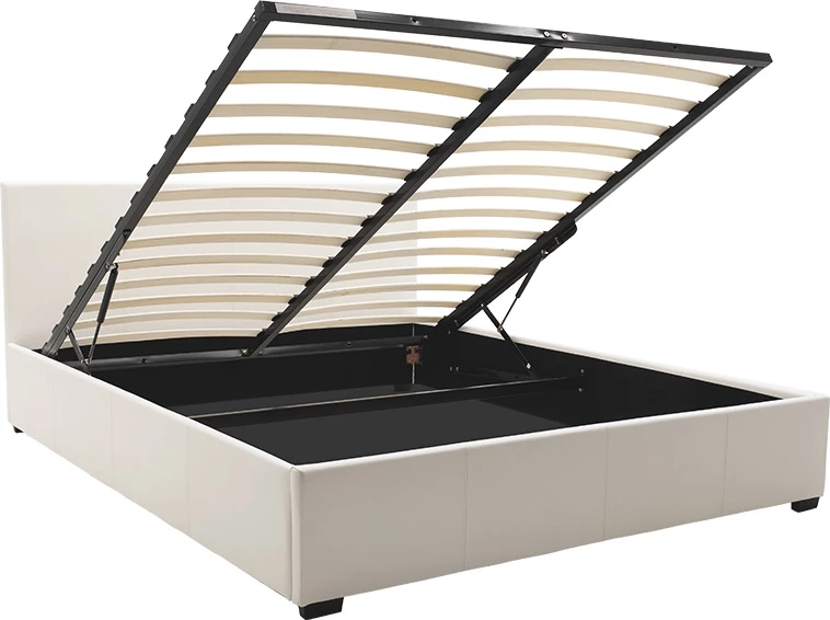 Krevat dopio Norse PU me hapsirë ruajtjeje, ngjyrë e bardhë matte, 160x200cm