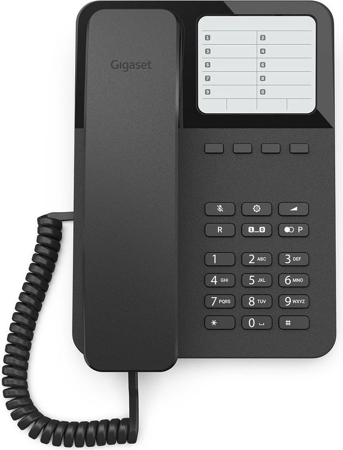 Telefon fiks analog Gigaset DESK 400, me kabllo, memorie 10 numra, montim tavolinë/mur, i zi