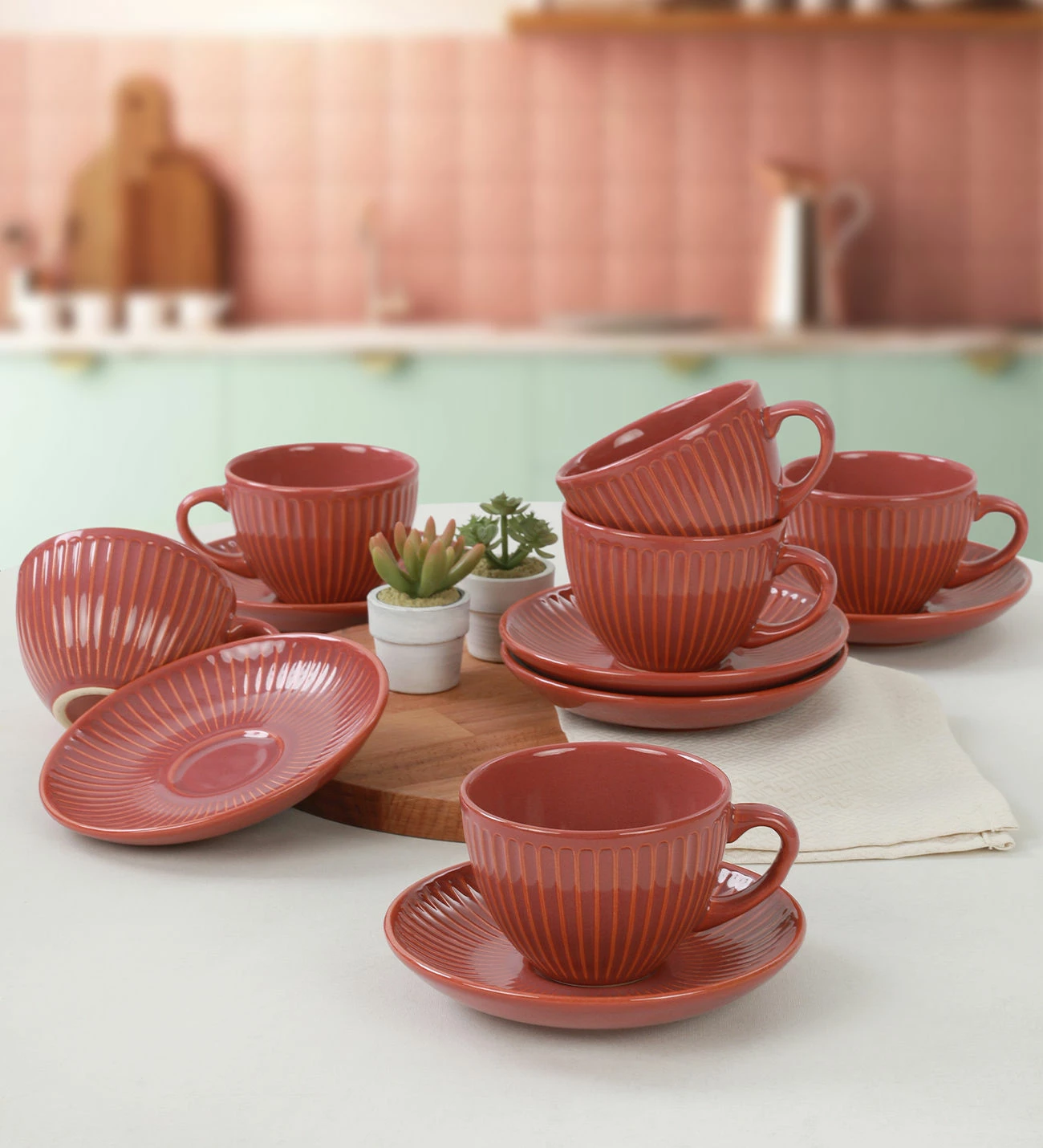 Set filxhanësh çaji, 12 copë, ngjyrë portokalli, Hermia Concept, TC057012FQ16A000000MATT300
