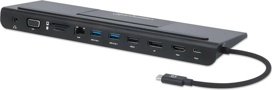 Docking station MANHATTAN USB-C 11-in-1, 4K, 3 monitorë, e zezë