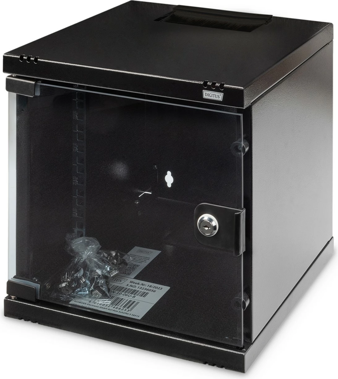 Kasë rrjeti Digitus 6U, montim në mur, xham, 312x300 mm, e zezë