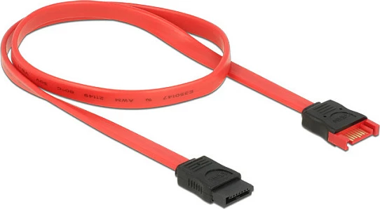 Kabllo SATA DeLOCK 83954, SATA III 6Gb/s, 0.6m, 7-pin M/F, kuqe/zezë