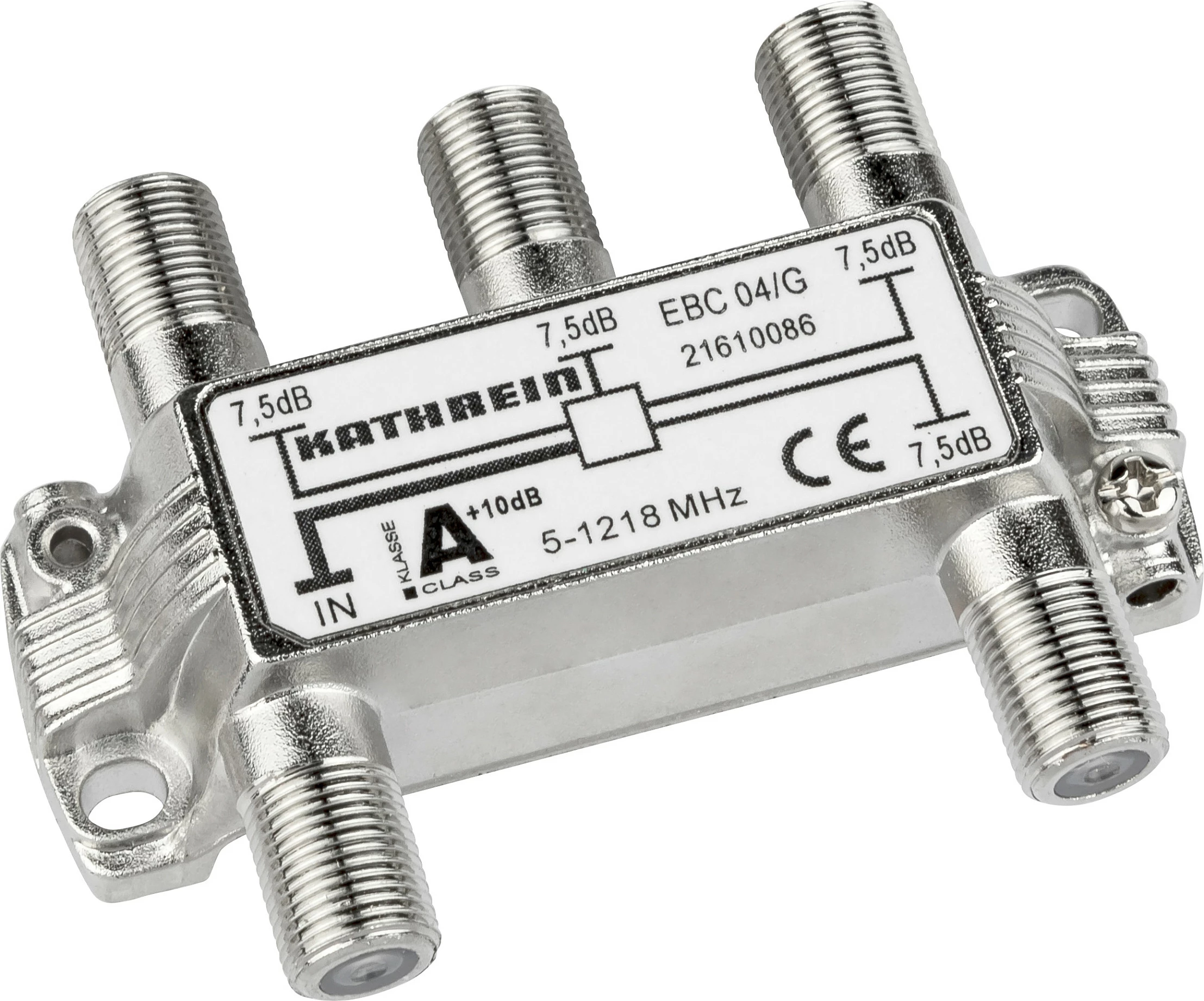 Shpërndarës sinjali Kathrein EBC 04/G, 4-dalje, F, 5-1218MHz, 7.5dB, argjendtë