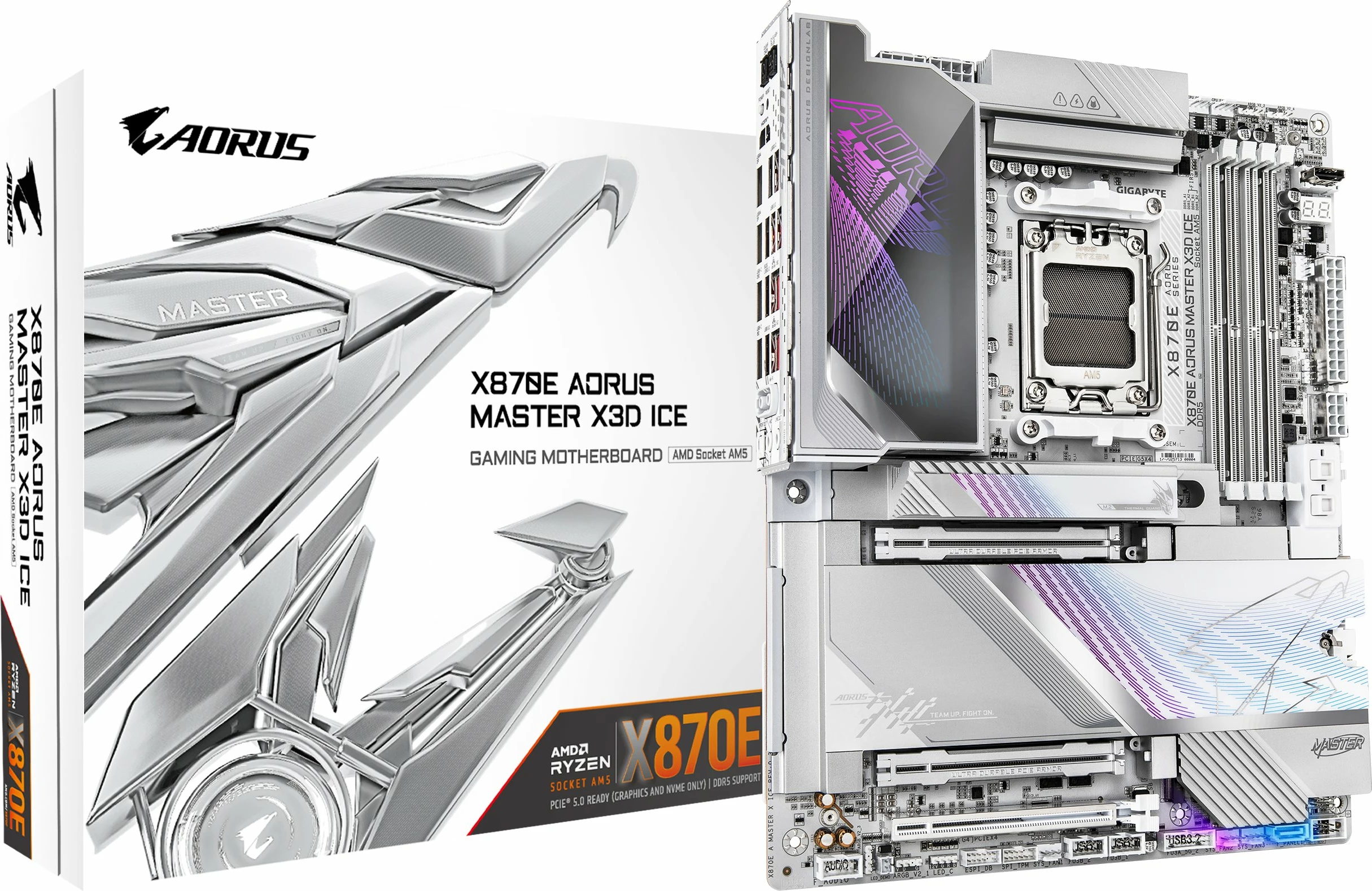 Pllakë amë Gigabyte X870E AORUS MASTER X3D ICE, ATX, DDR5 256GB, Wi‑Fi 7, USB4, e bardhë