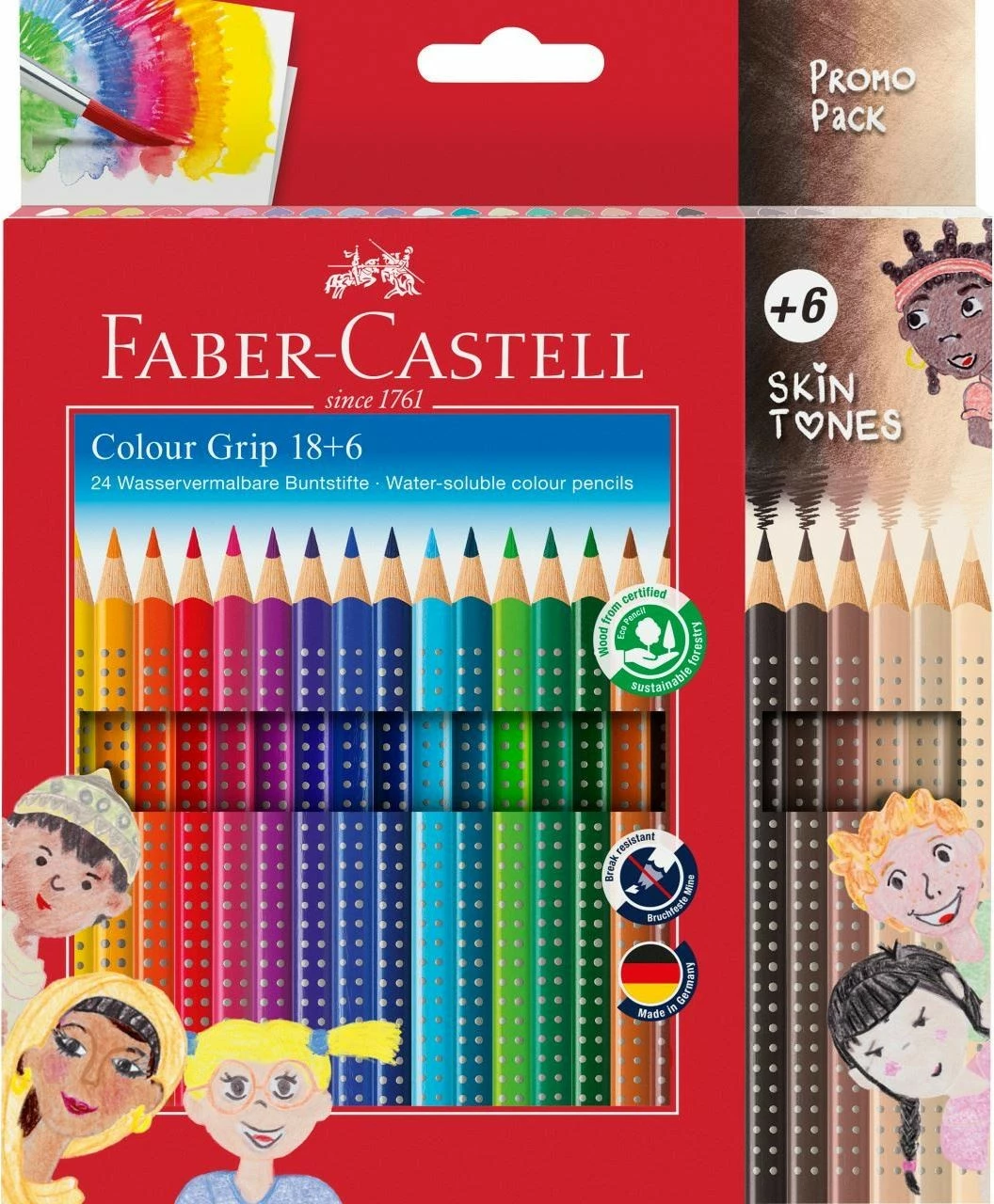 Lapsa ngjyrosës Faber-Castell Colour Grip 18+6, 24 copë, shumëngjyrëshe