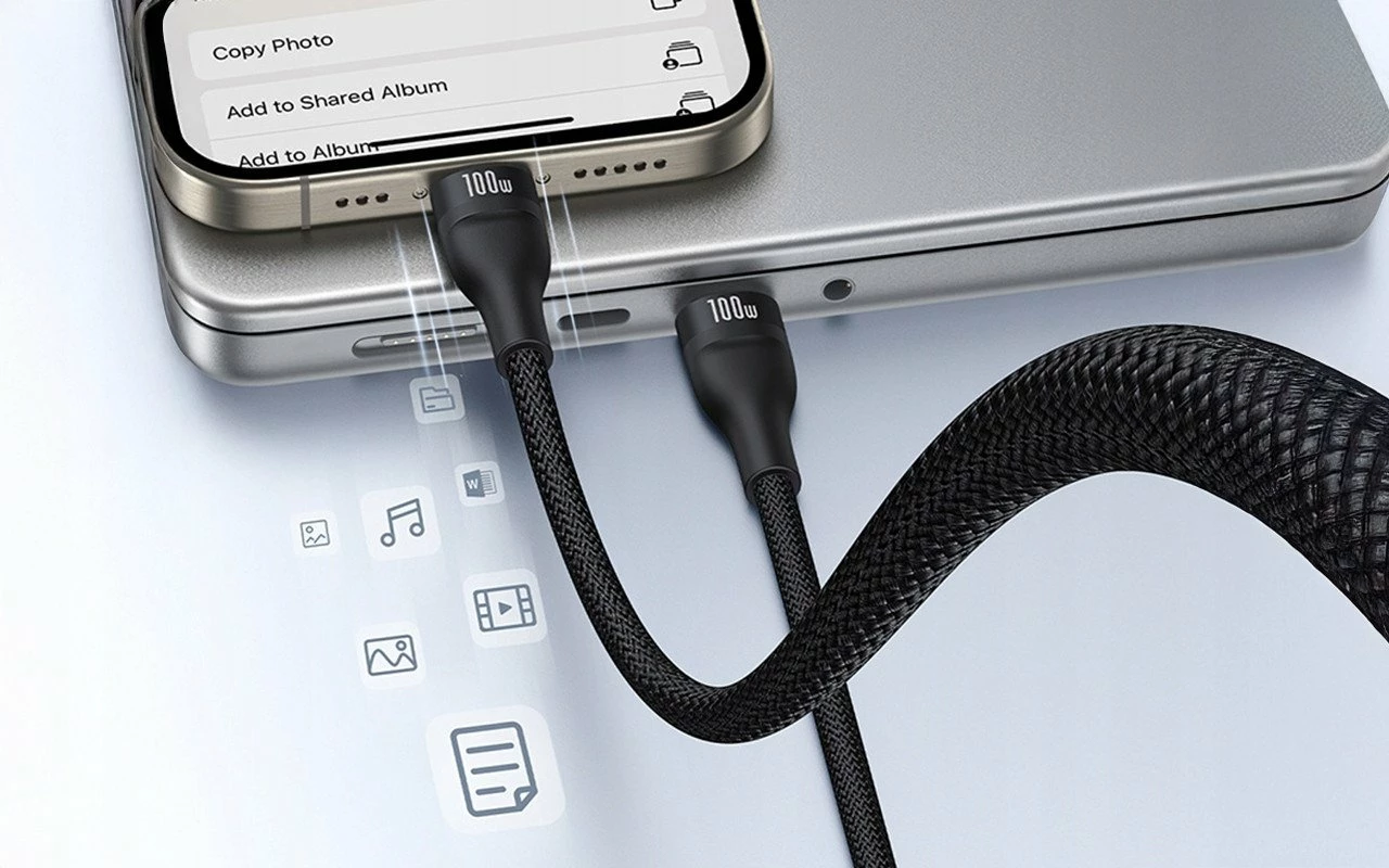 Kabllo USB-C Baseus Flash Series 3 3-në-1 100W 1.5 m (2x USB-C + Lightning), e zezë