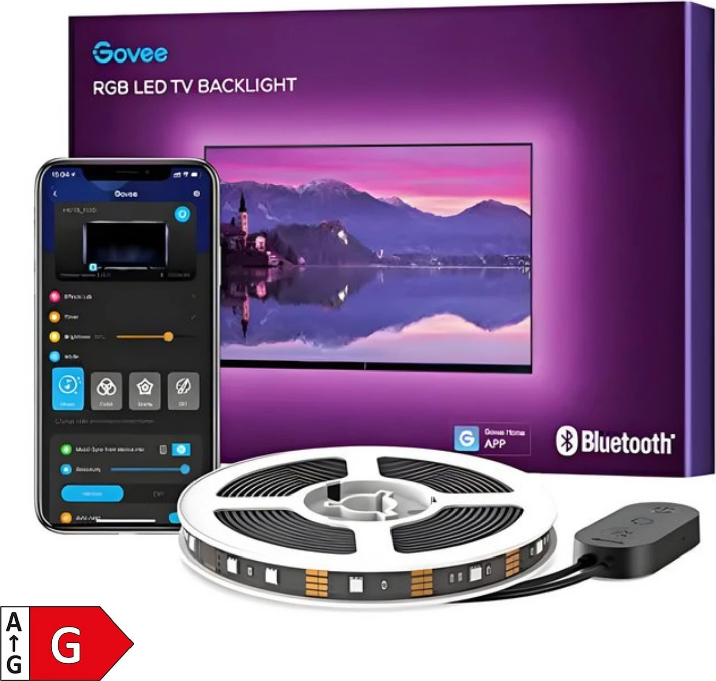 Dritë prapavije LED RGB për TV Govee Backlight 46-60\", 3 m, Bluetooth/USB, set 4 segmente