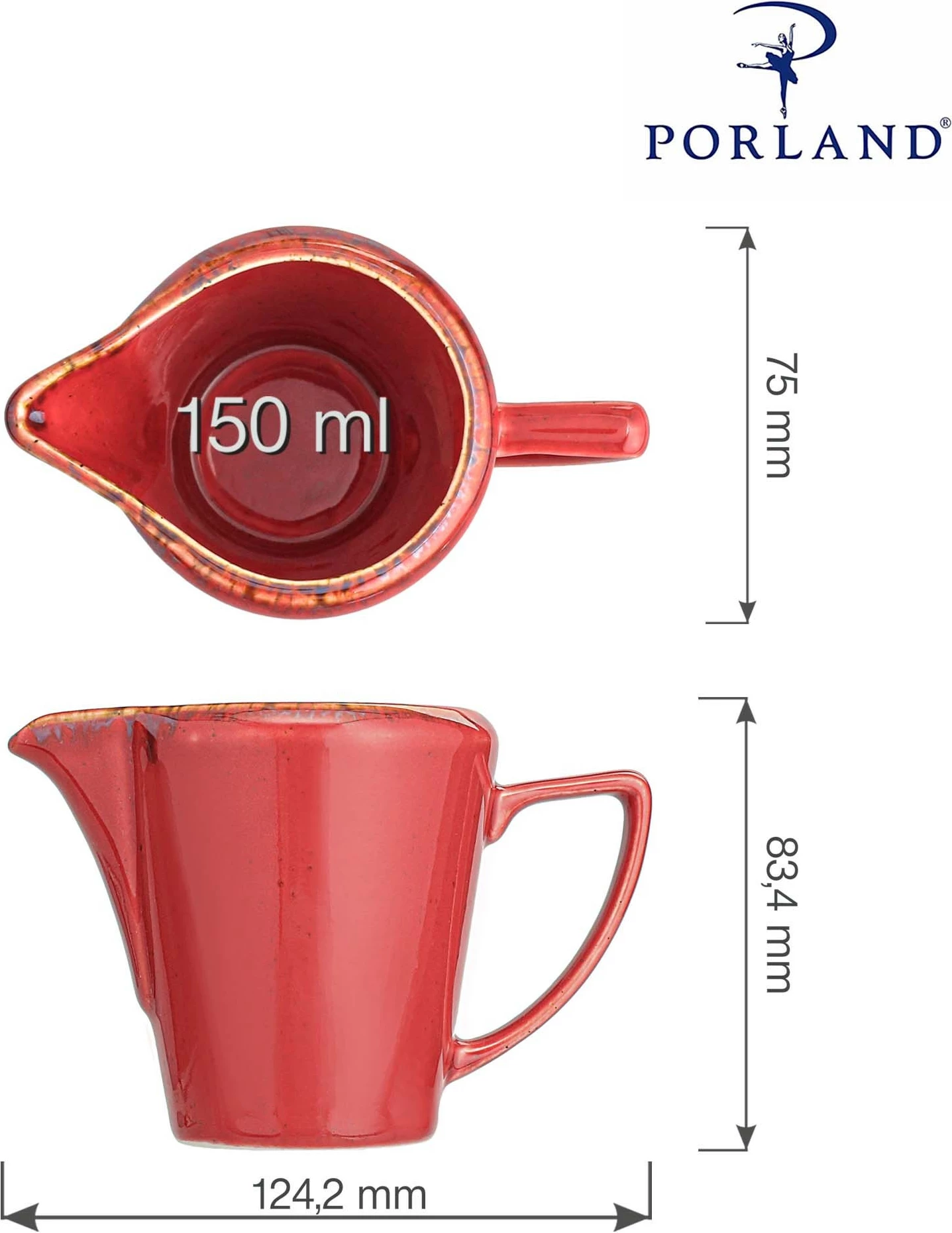 Kanë qumështi Porland Seasons Magma 150 ml, kuqe, set 6 copë